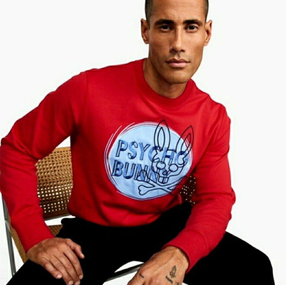 NEW Psycho Bunny Red Embroidered Logo XXL Crewneck Pullover Sweatshirt